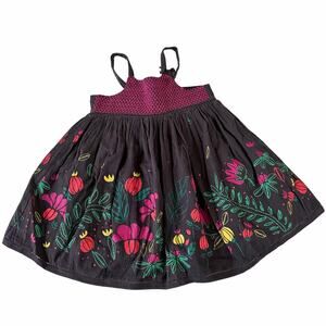 Vertbaudet Gray & Pink Embroidered Dress - Size 18M
